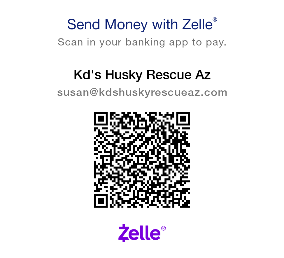 KD'S HUSKY RESCUE AZ Zelle account QR Code.